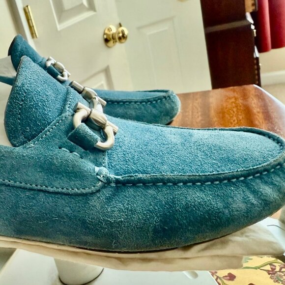 Salvatore Ferragamo Mens Giancini Ornament Parigi Suede Driver Shoes light blue - Picture 6 of 9